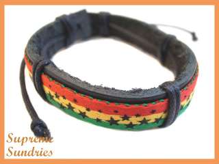   Rasta Reggae Marley Braided Hemp Surfer Leather Bracelet #4  