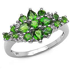 Sterling Silver Chrome Diopside/ White Topaz Ring  