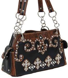 Black Handbag With Crosses, Tooling, Studs and Lots of Bling  