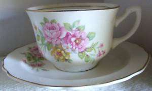 GEORGE GEO398 CUP AND SAUCER PINK, YELLOW FLOWERS  
