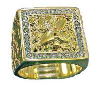 Mens Nugget with CZ 18KT Gold Plated Ring New  