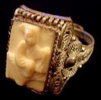Chinese Export Silver FILIGREE Faux Ivory CARVED Ring  