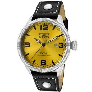  Mens Vintage Yellow Dial Black Leather 