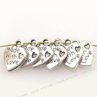 100 Antique Silver Plated Heart Love Alloy Pendant Charms 11mm 