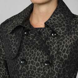 London Fog Womens Leopard Double breasted Trench Coat  