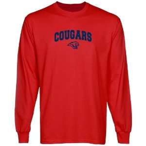  Houston Cougars Red Logo Arch Long Sleeve T shirt Sports 