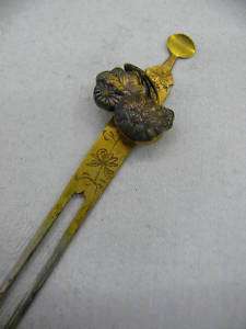 Antique Kanzashi (Hairpin) w/Metal work, Kiku V157  