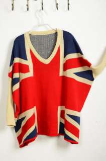   SP63 Ladies Classic Bat Sleeves British Flag Sweaters Jumpers  
