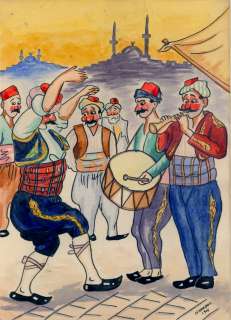 1905 ISTANBUL WATERCOLOR PAINTING TURKISH DANCER  