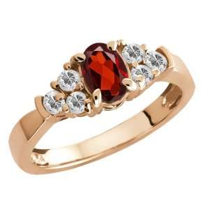 0.91 Ct Oval Red Garnet and White Topaz Gold Plated Silver 