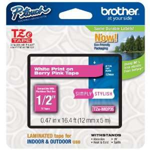  Brother Laminated Tape, 12mm (0.47 Inch), White on Berry 