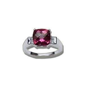  0.08 Cts Diamond & 2.12 Cts Pink Topaz Ring in 14K White 