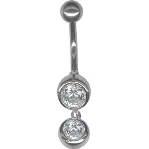  Clear Bezel Set Dropper Belly Ring 14g 3/8 Jewelry