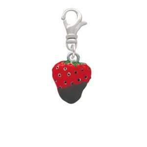  3 D Chocolate Dipped Strawberry   Silver Plated Clip on 