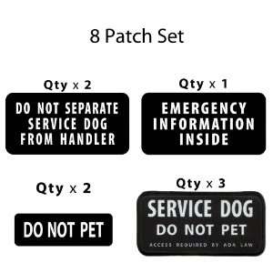  SERVICE DOG Black Rectangle Combo 8 Patch Set Everything 
