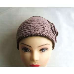  Pale Pink Brown Edge Flower Crochet Headband Beauty