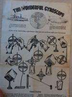   Gyroscope Instruction Sheet Directions Manual c.1910 ORIGINAL  