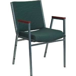  Thickly Padded, Green Fabric Stack Chair with Arms by 