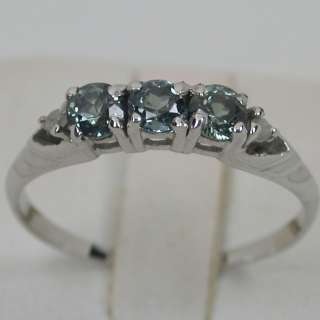   CTS 14K SOLID WHITE GOLD NATURAL ALEXANDRITE TRILOGY BAND DIAMOND RING