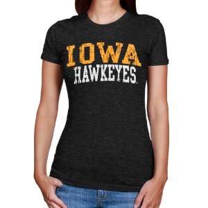  Iowa Hawkeyes Ladies Spartan Heathered T Shirt   Black 