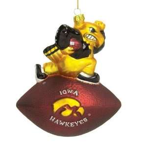  Iowa Hawkeyes NCAA Glass Mascot Football Ornament (6 