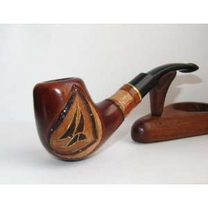  Pear Wood Hand Carved Tobacco Smoking Pipe Sailboat 