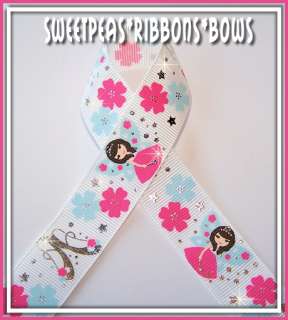FULL ROLL 7/8 M2MG Fairy Wishes Silver Ink grosgrain ribbon 4 Bows 