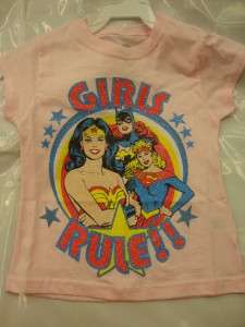 DC COMICS WONDER WOMAN/ SUPERGIRL W/GLITTER GIRLS PINK T SHIRT SIZES 