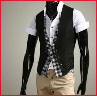 NWT Korean2 Color Choice Mens Black Casual Dress Vest Fit Suit S M L 