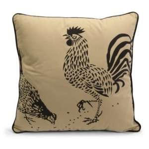   Rooster And Hen Pillow In Tan With Black Accents Exclusive Home