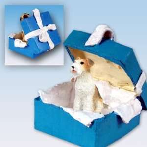  Wire Haired Fox Terrier Blue Gift Box Dog Ornament