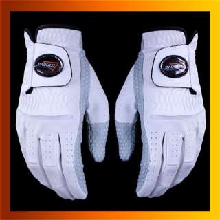 3pairs(6ea) Mens Syn Leather White Power Golf Gloves  