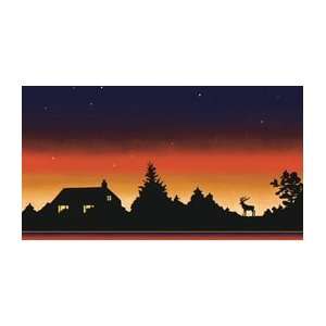  Moose Lodge Silhouette Sunset Wallpaper Border