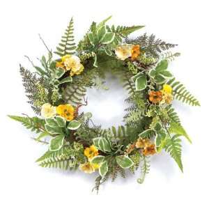 Pack of 2 Artificial Pansy, Lilac, Berry & Fern Silk Floral Wreaths 20 