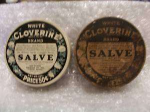 OLD WHITE CLOVERINE SALVE TINS 1950`S ?? 25+50 CENTS  