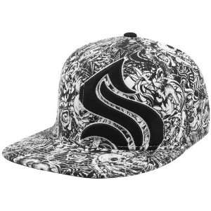 Sullen White All Over Black Out Flex Fit Hat  Sports 