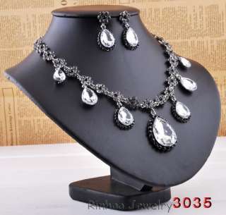 free 6color tear drop womens Necklace Earring Set white gold plated 