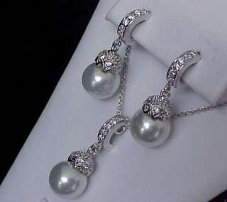ROYALTY Faux Pearl Drop Pave Sterling PENDANT Necklace  