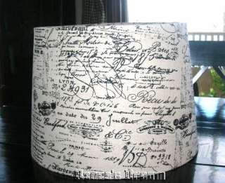 Linen FRENCH SCRIPT DOCUMENT Drum Lamp Shade Country Shabby Cottage 