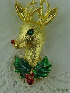 Vtg Gerrys red nose Reindeer Christmas Pin Brooch  