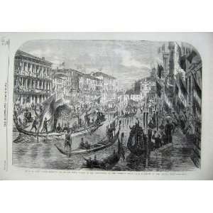   1866 King Emmanuel Venice Barges Boats River Buildings