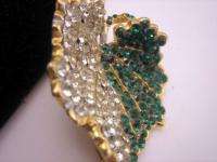 Hattie Carnegie Pave Crystal Green Rhinestone Leaf Pin  
