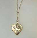 Heart Charm Leaves Childs Locket Vintage Necklace H.F.B.  