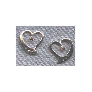   Sterling Silver Heart Earrings with 2mm Idaho Garnet   posts Jewelry