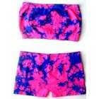 Bandeau Top & Shorts Set For Exercise Dance & Yoga   Tie Dye Neon Pink 