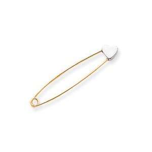  14k Two tone Gold Large Heart Safety Pin Jewelry
