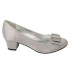 Nina Shoes Silver Satin Rhinestone Bow Heel Little Girls 12.5 6M