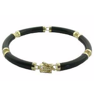  Onyx Curved Bar Single Row Bracelet 7, 14k Gold Jewelry