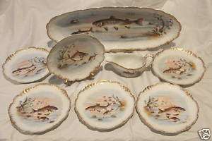 Antique Limoges Fish Platter set for six w/ Gravy 19C  