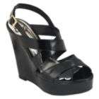SM New York Womens Nakita Patent Wedge Sandal   Black